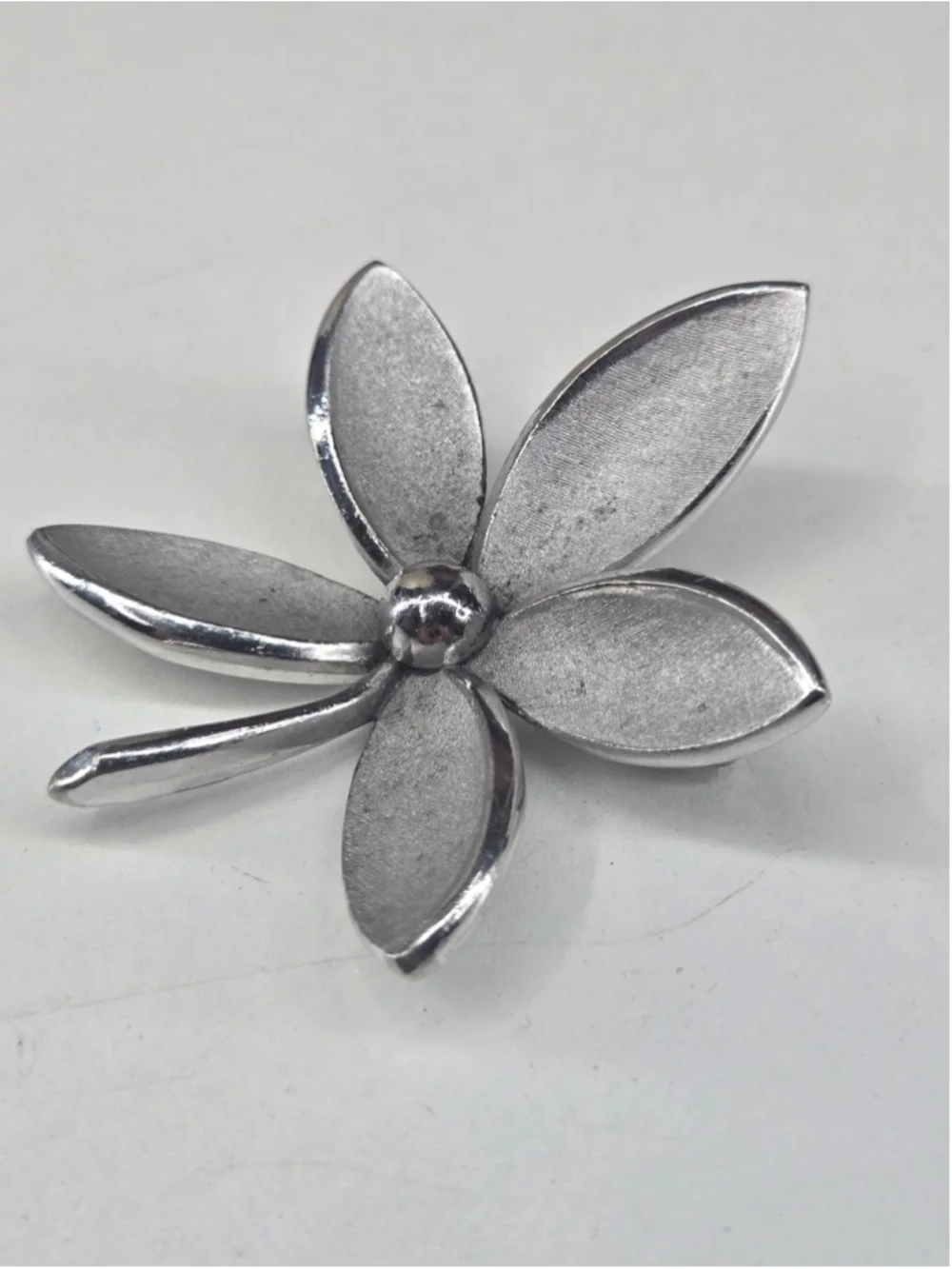 Trifari Alfred Philippe Silver Tone Flower Brooch Botanical Matte Textured